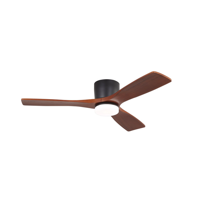 Ventilateur de plafond encastré 48 po 3 pales en bois massif sculpté 6 vitesses CC réversible silencieuse pour l'intérieur avec ensemble d'éclairage à intensité variable et télécommande, noyer et noir