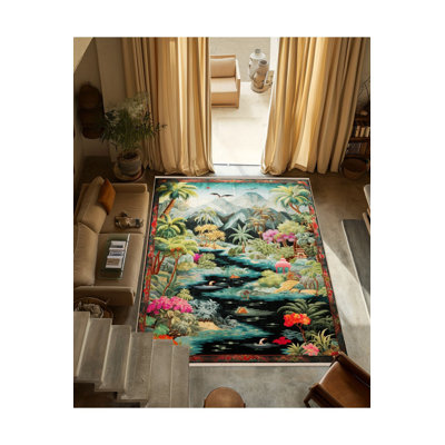 Tapis lavable multicolore à motif de forêt tropicale lavable de la collection Dido