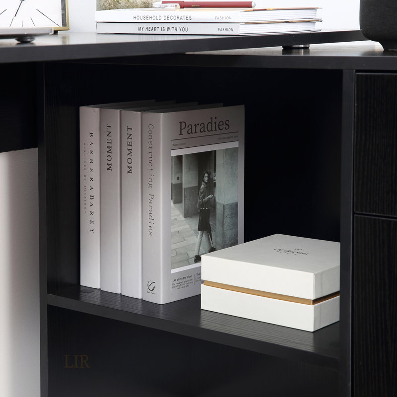 Bureau d'ordinateur rotatif en forme de L avec rangement, réglable pour le bureau à domicile et le bureau, conception peu encombrante, noir