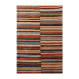 Tapis unique en laine bleu / beige / orange / vert de 4 pi 2 po x 6 pi 2 po