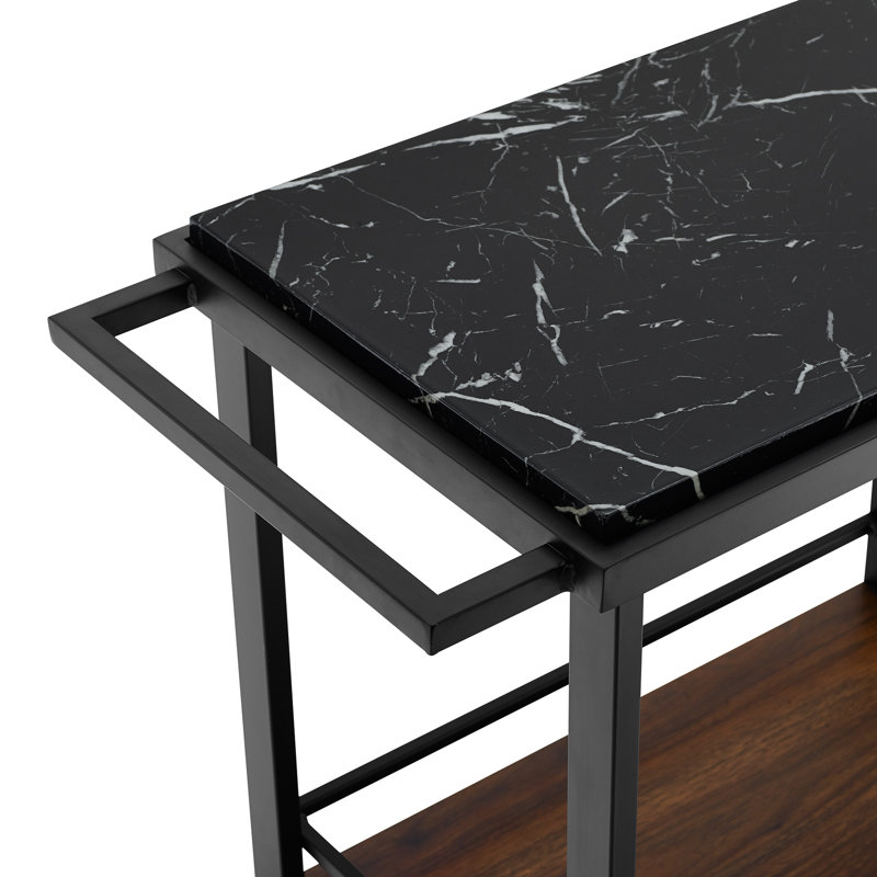 Domingues Bar Cart, Black Faux Marble