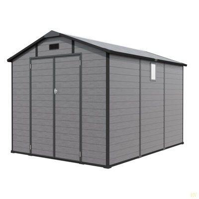 8X10 FT Plastic Outdoor Storage Shed - Lockable Resin Tool Shed With Window & Floor