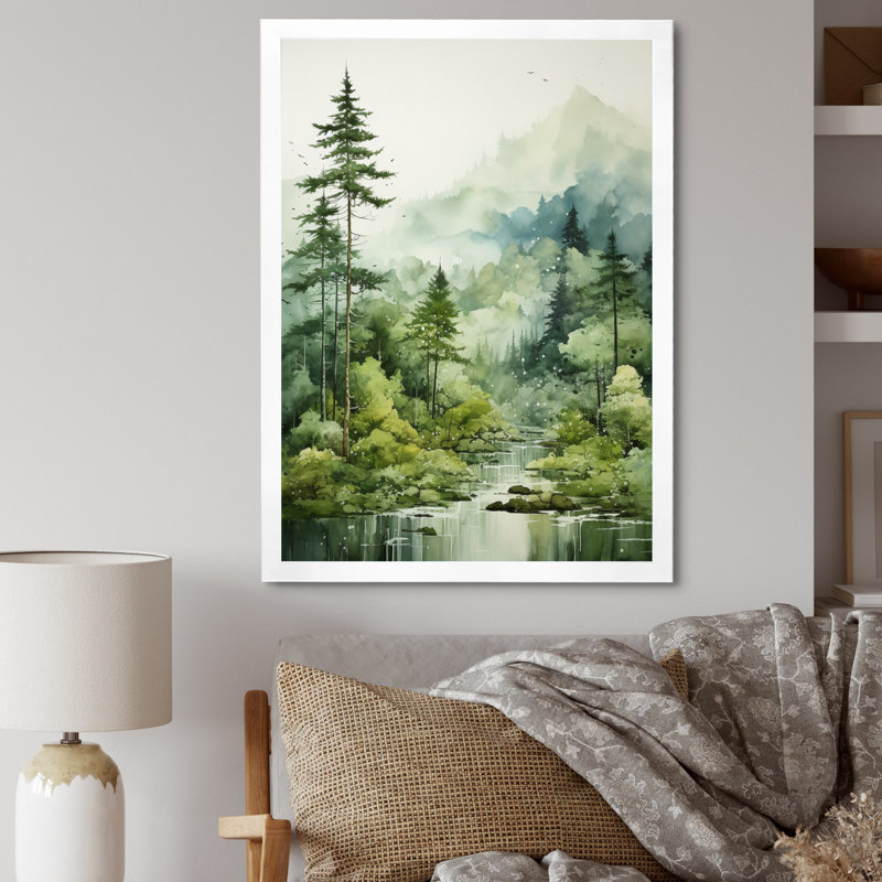 Forêt, énigmatique, forêt, art mural, Cadre simple blanc, H 20 po x l 12 po x P 1 po