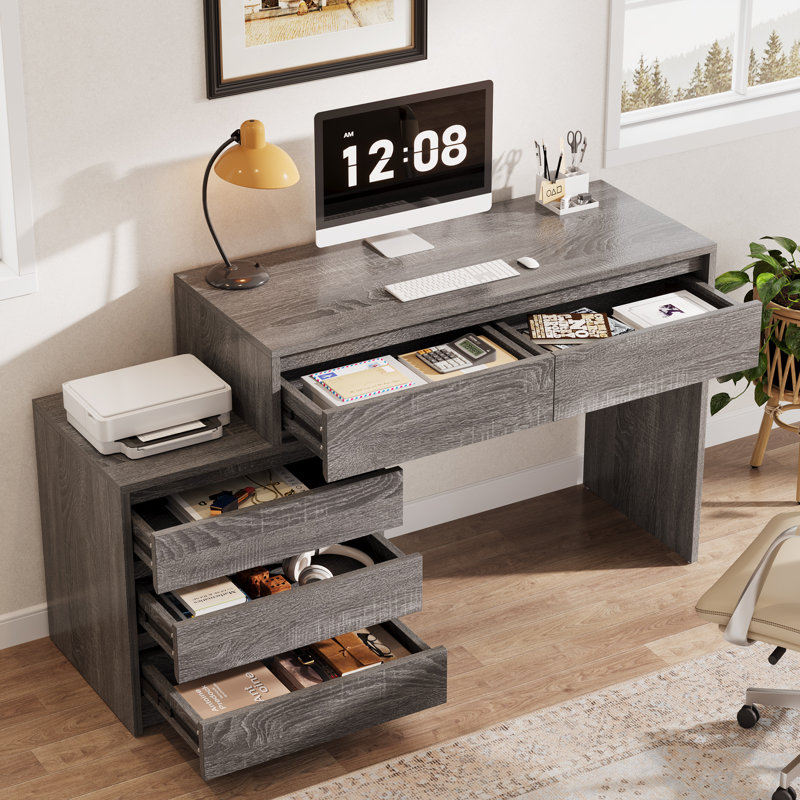 Bureau d'ordinateur à 5 tiroirs, Gris
