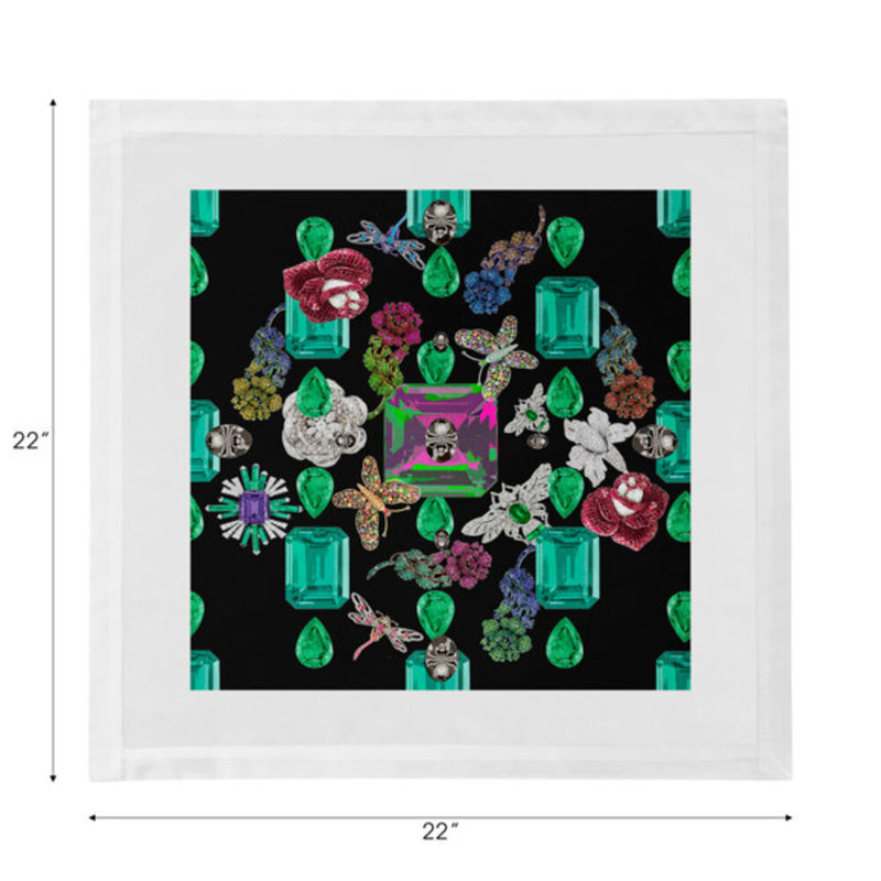 Jewel Box Emeralds Cotton Blend Square Napkins, Black
