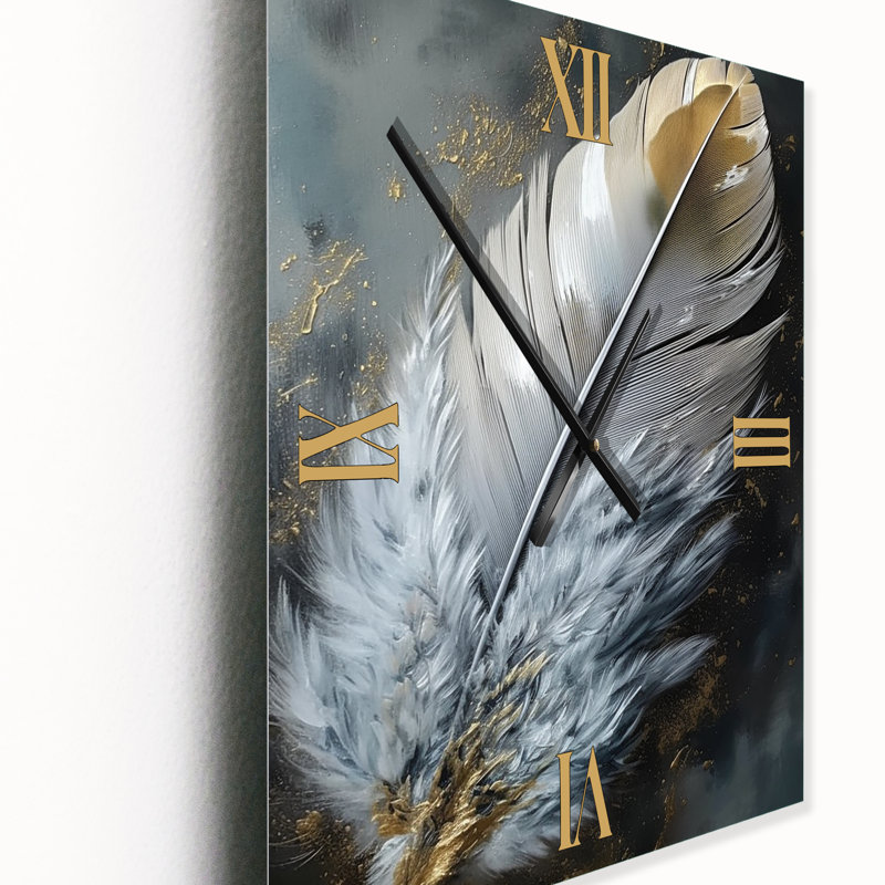 Boho Chic Feathers V - Glam Feather Modern Wall Clock, 40" H x 30" W x 1" D