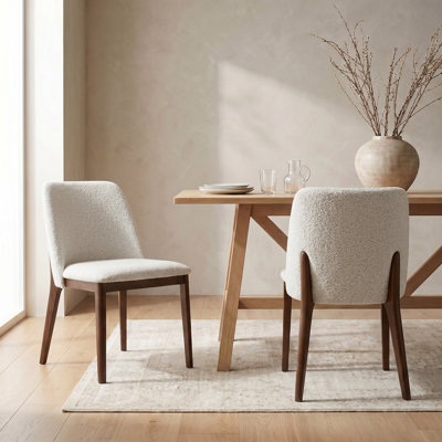 Modern Boucle Upholstered Dining Chair with Oak Legs (Set of 2)