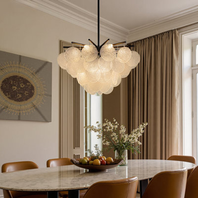 Modern 9-Light Glass Disc Chandelier With Textured Shades And Adjustable Height