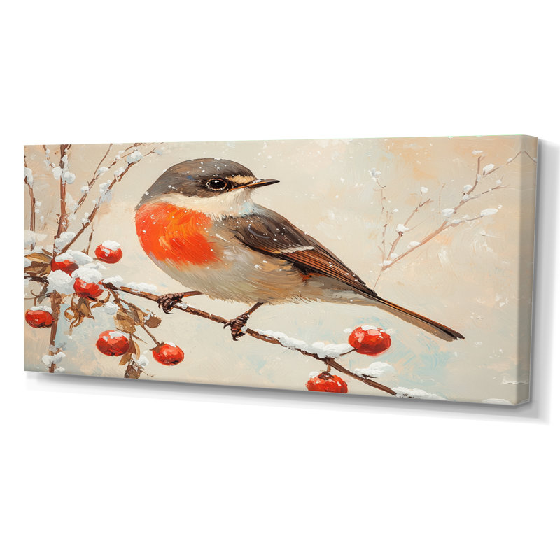 Oiseau hivernal dans la forêt IV - Art mural oiseau, H 28 po x l 60 po, Toile tendue encadrée, Ne s'applique pas