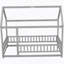 Lit simple en bois avec structure de toit de maison, garde-corps de clôture, gris