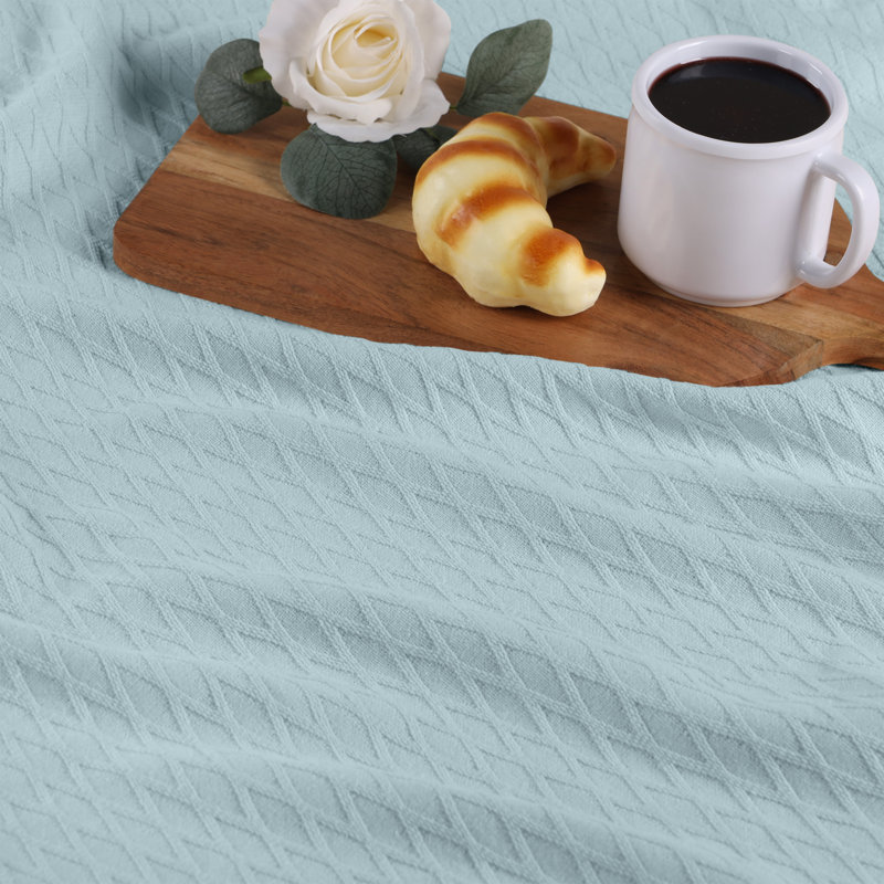 Jeté toutes saisons 100% coton Diamond Weave, Très grand californien, Turquoise
