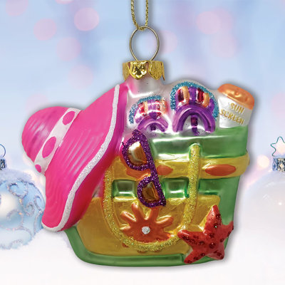 Coastal Beach Bag Glass Christmas Ornament, Ocean Seaside Nautical Home Tree Decor