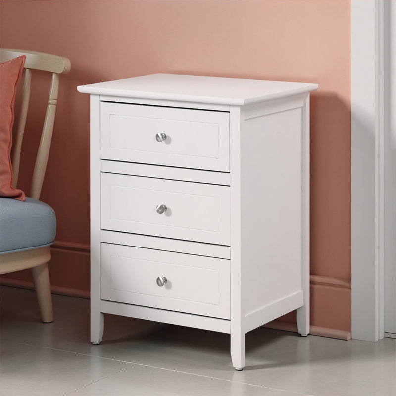 Table de chevet 3 tiroirs Lurne blanche, Blanc