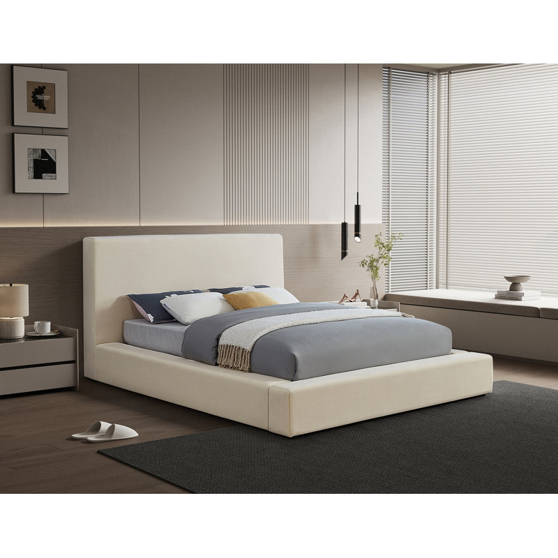 Lit plateforme tapissier Ishia, Grand, Velours crème