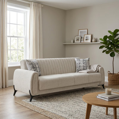 Modern Ribbed Upholstered Sofa With Tapered Black Legs