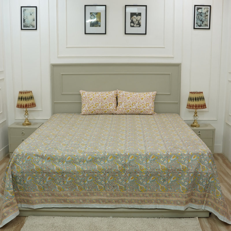  Fabdivine 102X112 Pure Cotton Bedsheet Set – Handmade Bedsheet with Matching Pillow Covers – Premium Bedding, Hawamahal,
