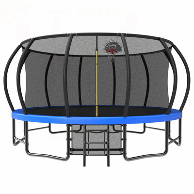 16FT Pumpkin Trampoline with Curved Poles & Double Stability