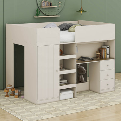 Lit mezzanine double avec tiroirs Jayon Kids