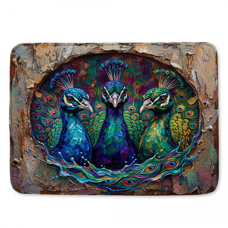 Colourful Peacock Trio Bath Mat, 24in W x 17in L