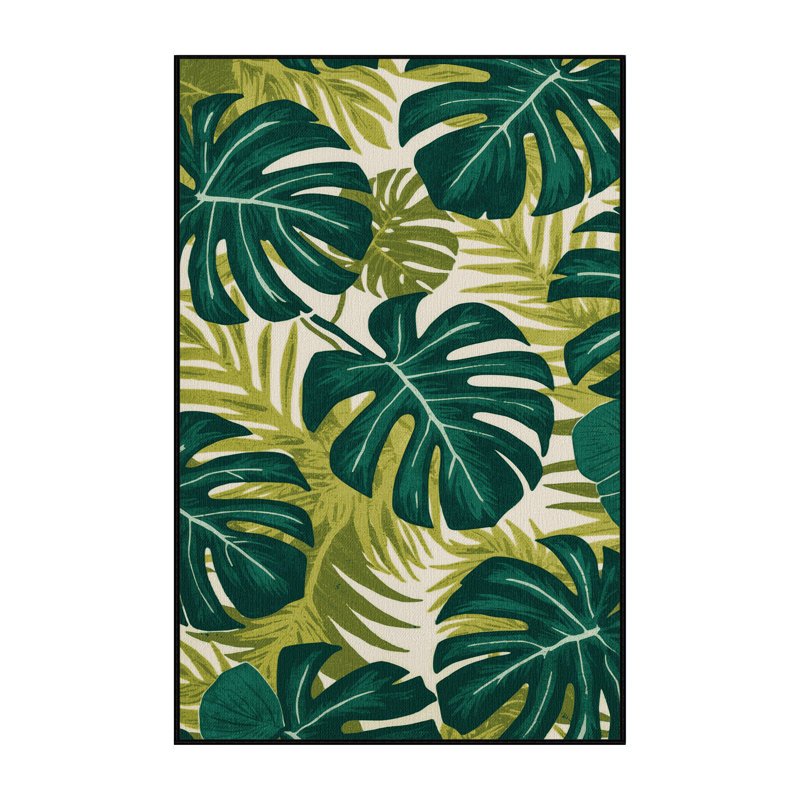 Washable Monstera Leaves Hawaiian Area Rug, Rectangle 8' x 10'