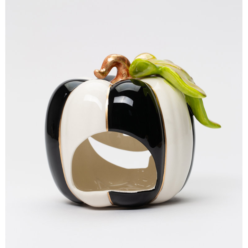 Porte-bougie chauffe-plat citrouille noir et blanc - 10,8 cm (4 1/4 po) de hauteur