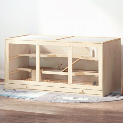 Extra Large Wooden Hamster Cage, Gerbil Cage, and Other Small Animal Habitat, Hamster Habitat with Opening Roof, Hut, Ramps, Natural