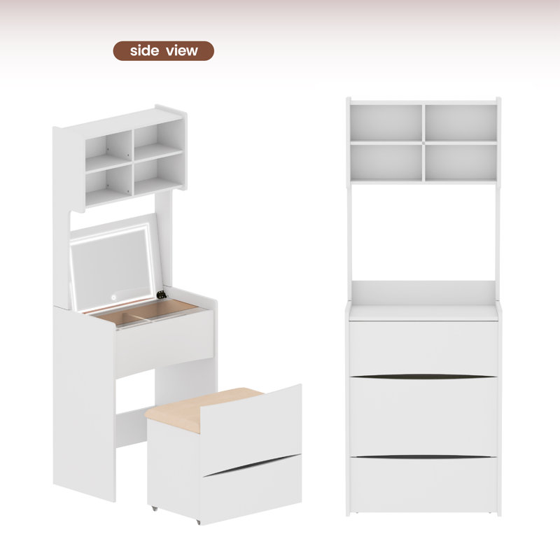 Coiffeuse Lourens, Blanc / brun