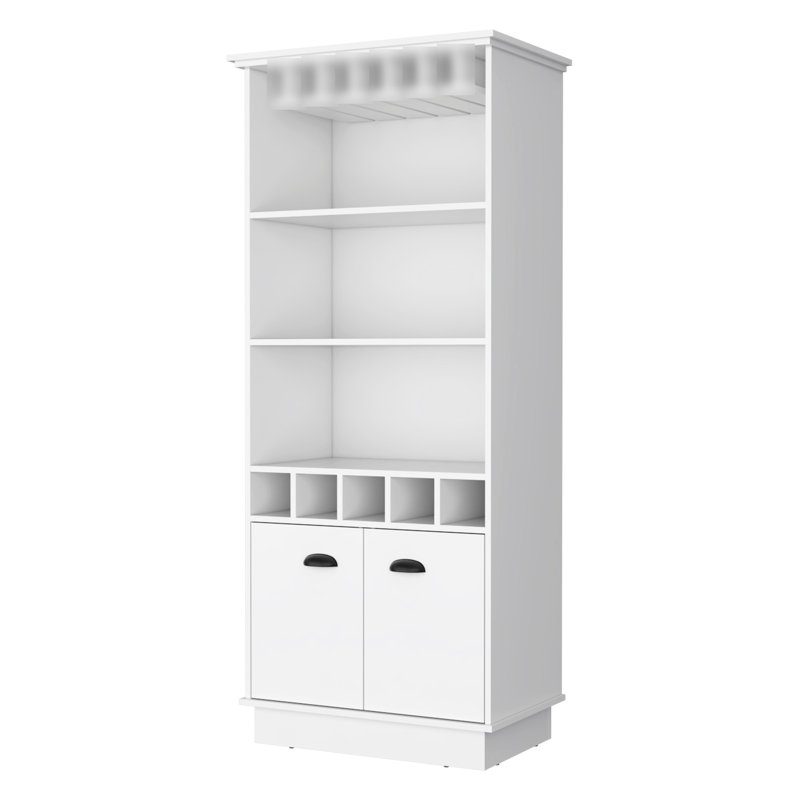 Stylish White Glassware Rack Bar Cabinet For Area - 3 Shelves, 5 Bottle , Build Storage Organized Living Space