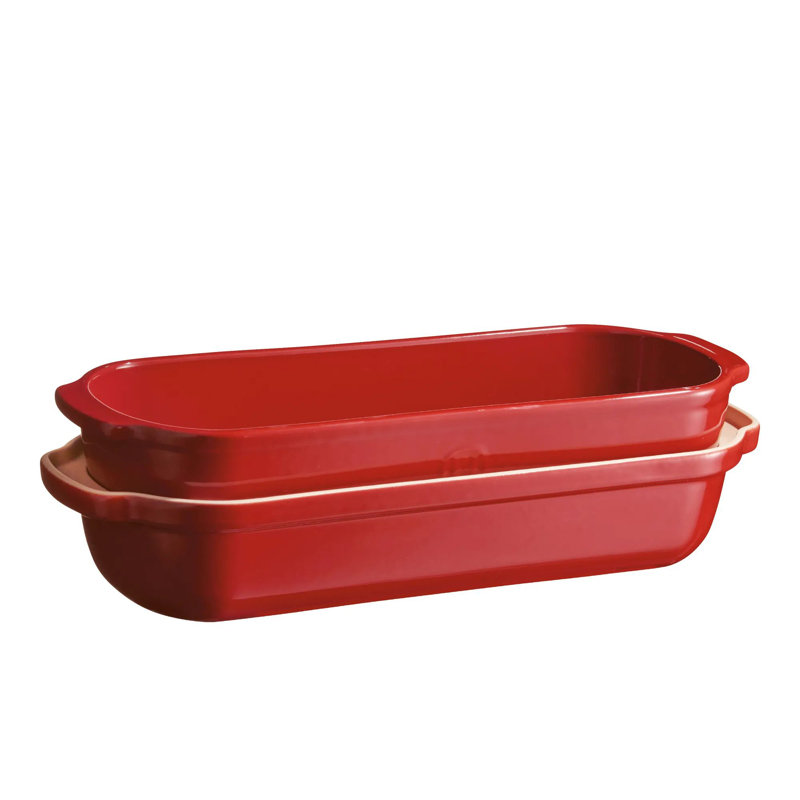 Emile Henry 15" Rectangular Italian Bread Loaf Baker, Dishwasher Safe, Charcoal, Red