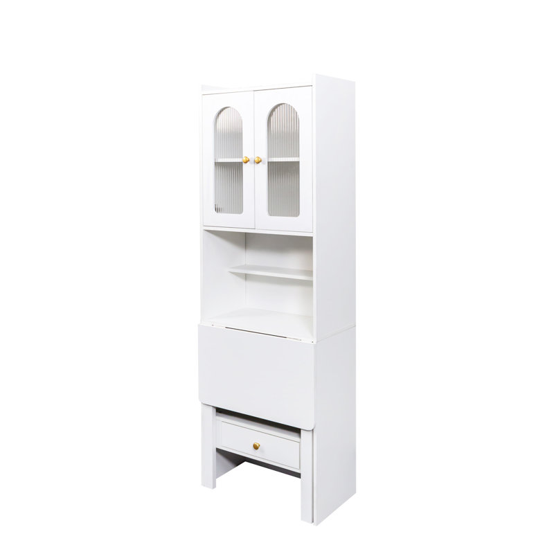 Fold-Out Convertible Writing Table,  Desk Cabinet With Shelf And Drawer Multi-Function Home Office Workstation, White