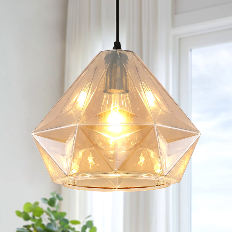 1 - Light Single Modern  Geometric Class Pendant for Dining Room, Kitchen, Foyer, Hallway, Bedroom, Coffee, Amber