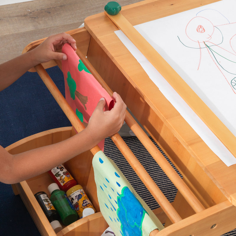 Wooden Art Table with Drying Rack & Storage Bins, Natural