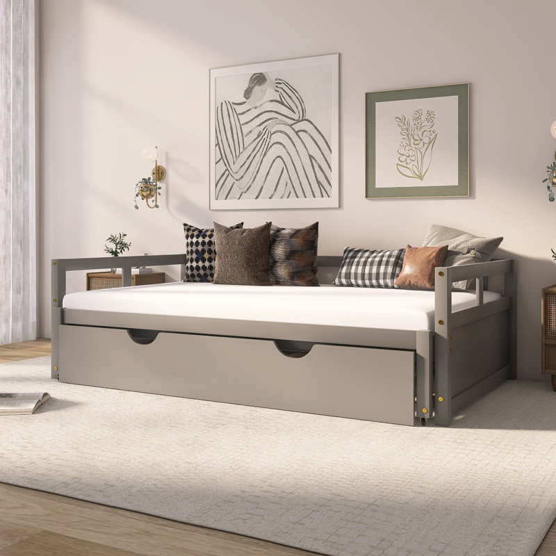 Lit de jour extensible en bois avec couchette, Gris