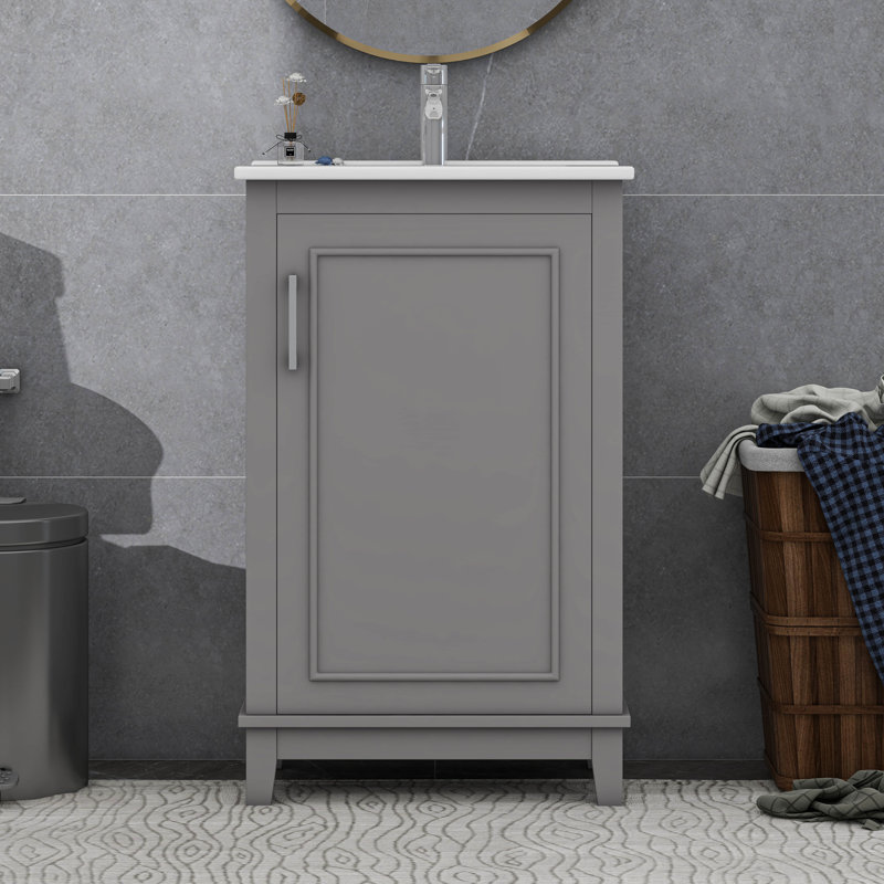 Petit meuble-lavabo moderne avec lavabo en céramique, Gris