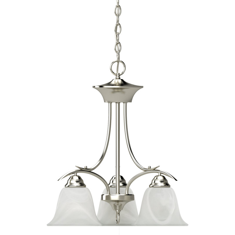Whetsel 3-Light Indoor Brushed Nickel Classic/Traditional Mini Hanging Chandelier with Alabaster Glass Bell Shades