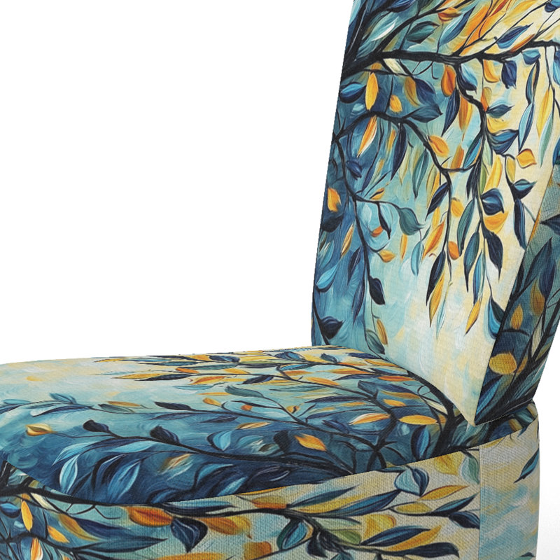 Chaise d'appoint Leaves - Chaise d'appoint branche d'été olive bleu et jaune, Side Chair Armless