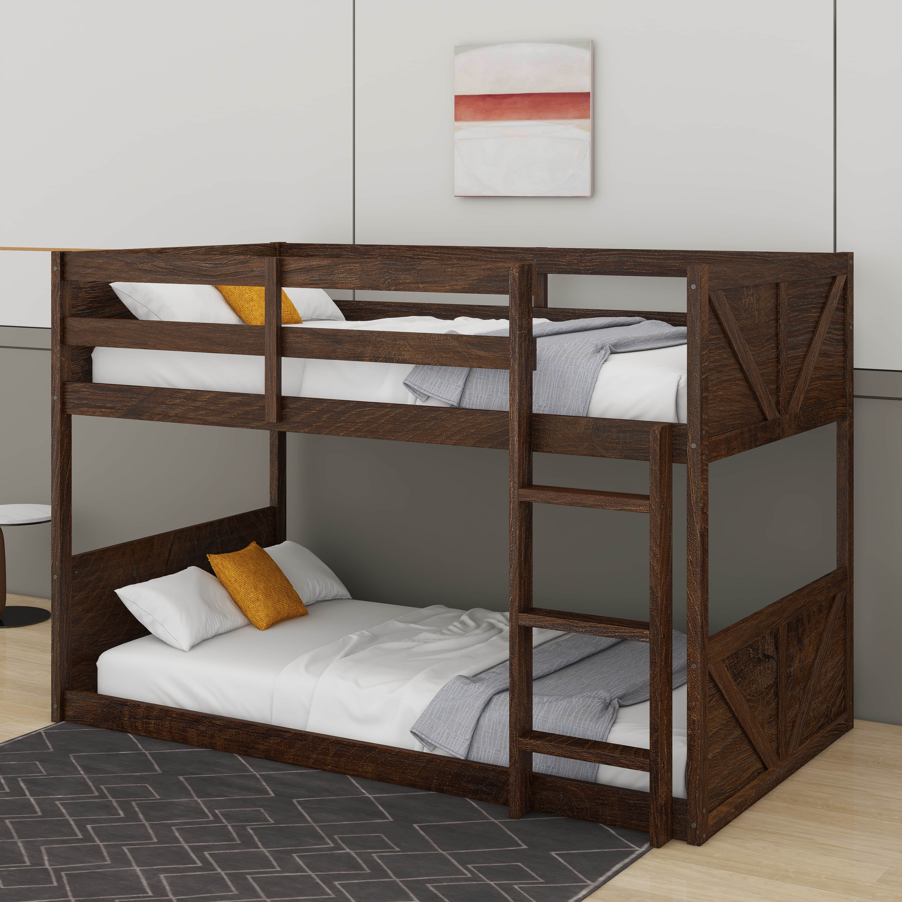 Wrought Studio Twin Over Twin Floor Bunk Bed With Panelled Headboard ...