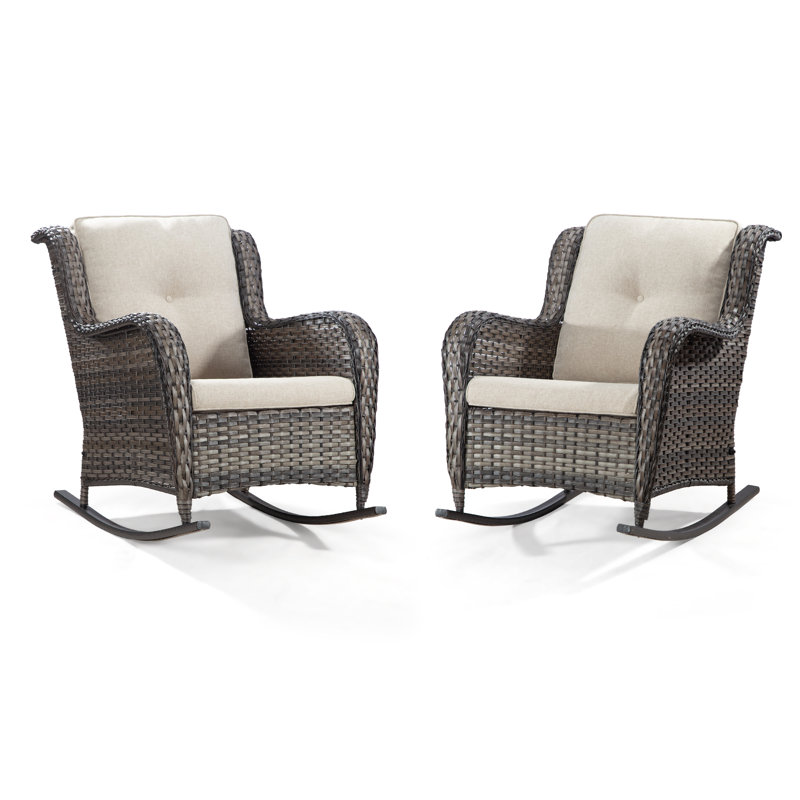Chaise berçante d'extérieur en osier Whitakers, Beige