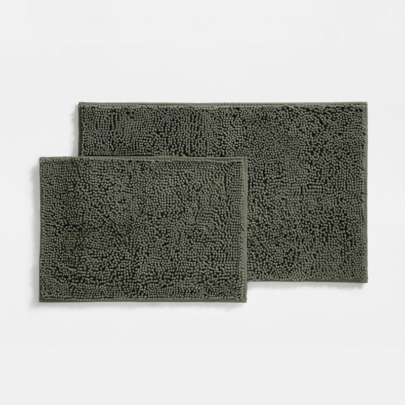 Tapis de bain doux et absorbant en chenille avec envers en caoutchouc antidérapant, Sauge