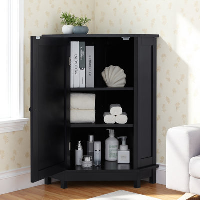 Corner Cabinet, Triangle Office Storage Cabinet with Adjustable Shelf
