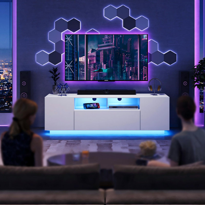 Meuble télé pour téléviseur de 65 po ou moins Caelah, Blanc