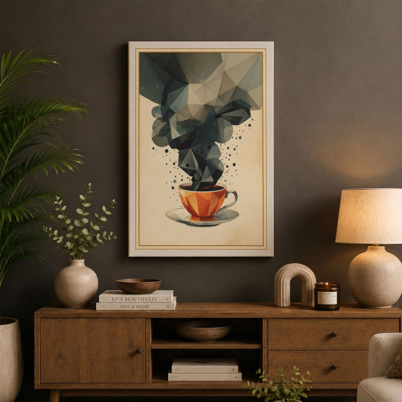 Geometric Dreams in a Teacup Surrealism - Wrapped Canvas, 24x16 - 61.0 x 40.6 cm, Ochre Border