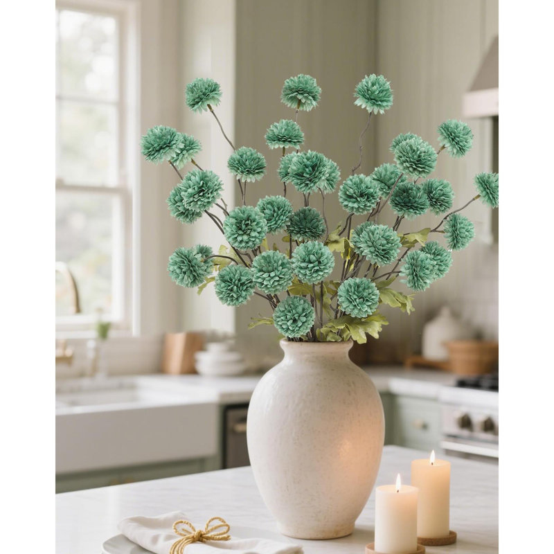 6 pièces fleurs artificielles en fausse soie pompon maman, mini boule de chrysanthème en soie avec des tiges pour les bouquets de bricolage centres de table Vase décorations de table de maison