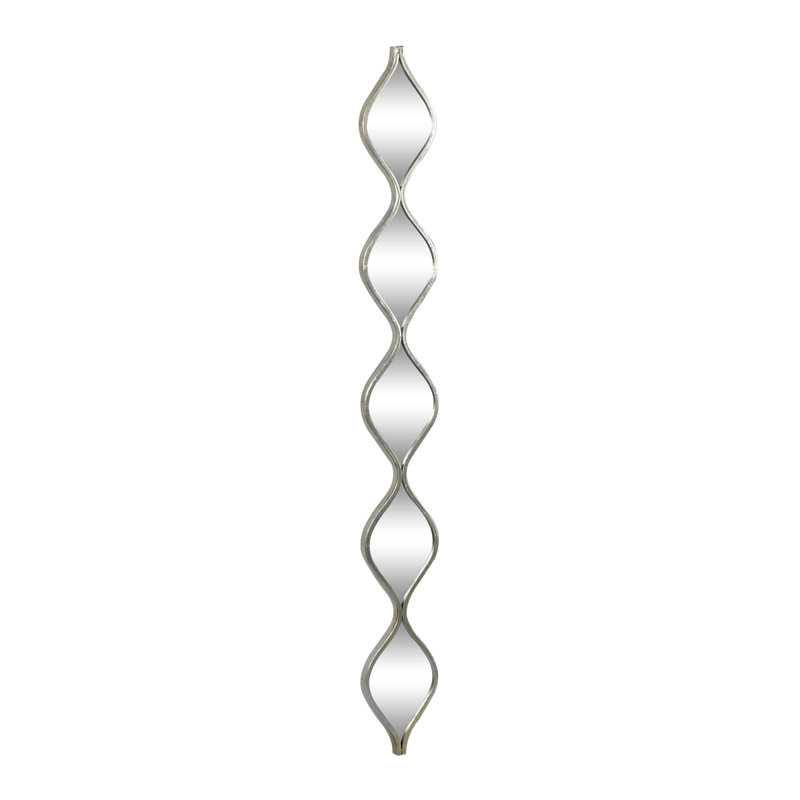 Metal Slim Stacked Chain 5 Layer Room Wall Mirror with Tear Drop Pattern and Foil Detailing, Silver
