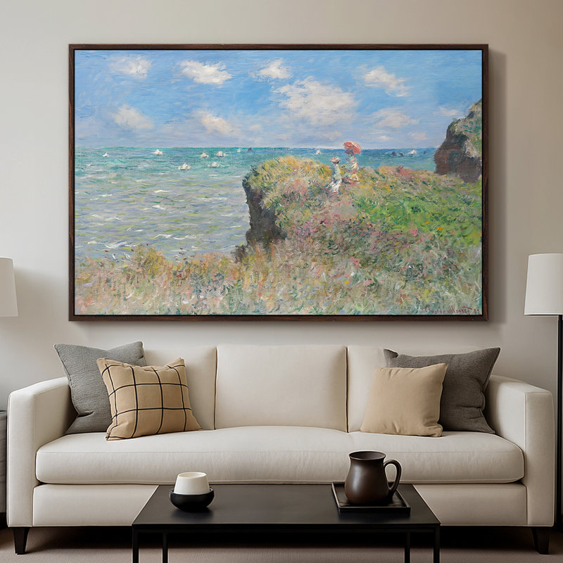 The Cliff Walk at Pourville, 1882 - Claude Monet, toile tendue avec châssis, 26 x 40, Noyer