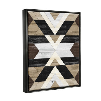 "Rustic Linear Aztec Shapes", encadré noir, art mural sur toile flottante par Erica Billups