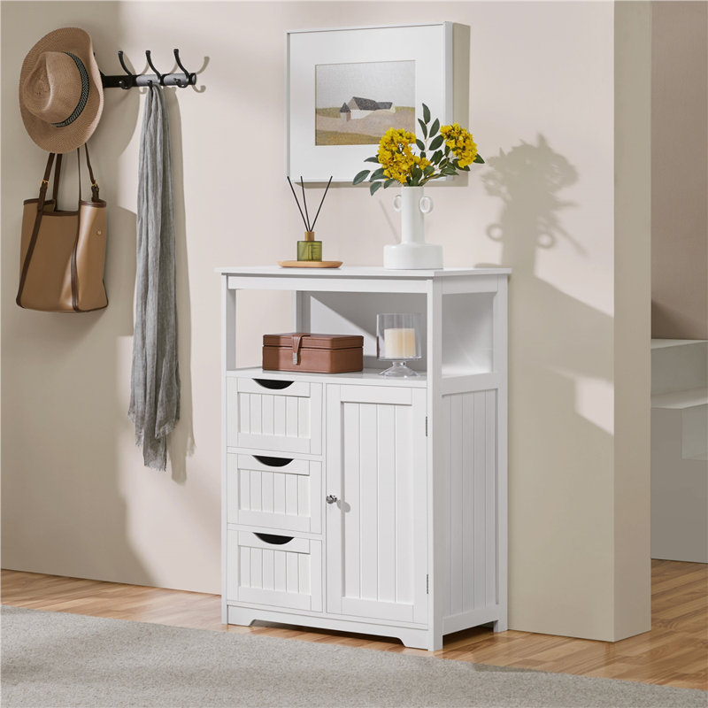 Armoire de salle de bain autoportante l 22 po x H 34,1 po x P 11,5 po Brigit, H 35,5 po x l 26 po x P 14 po, Blanc
