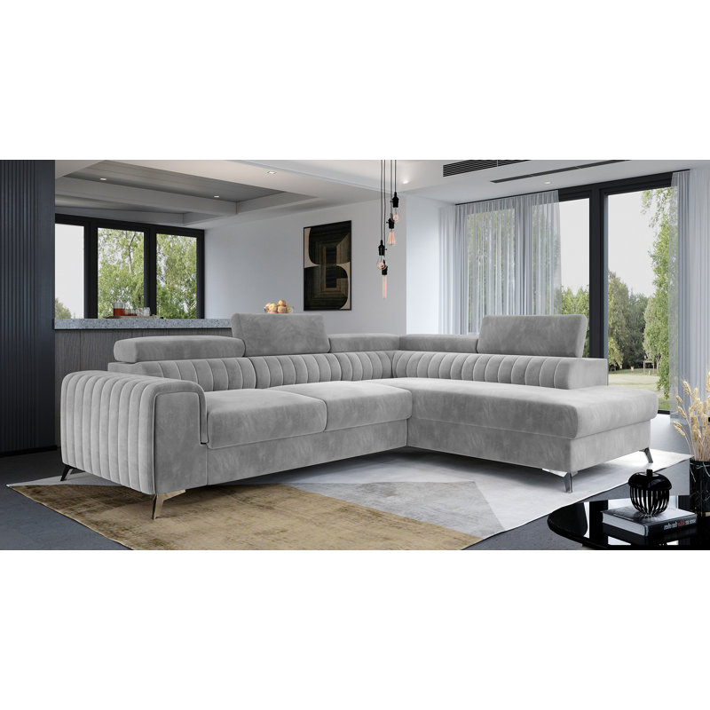Aimantas 3 Seater Velvet Sofa Bed, Right Hand Facing, Light Grey Velvet