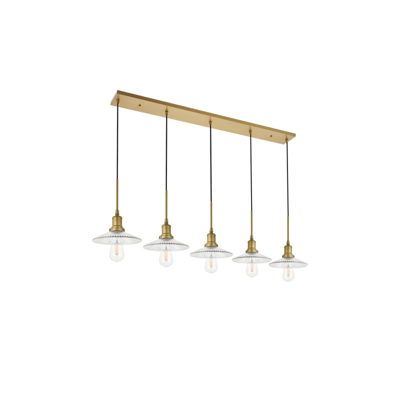 Luminaire suspendu linéaire pour îlot de cuisine 5 lumières Serafin, Laiton
