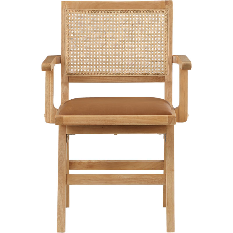 Chaise de salle à manger avec accoudoirs Abby, Cuir cognac végétalien, Naturel